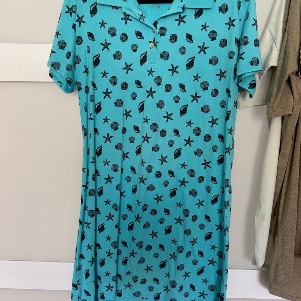 Riders by Lee Turquoise Seashell Print Short Sleeve Polo dress XL